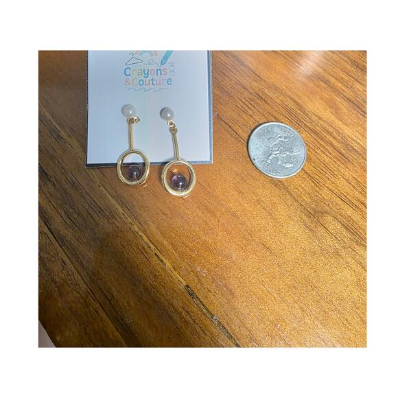 VTG Avon Jewelry Avon Faux Pearl Purple Earrings Stud Dangle Drop GoldTone - Picture 2 of 2
